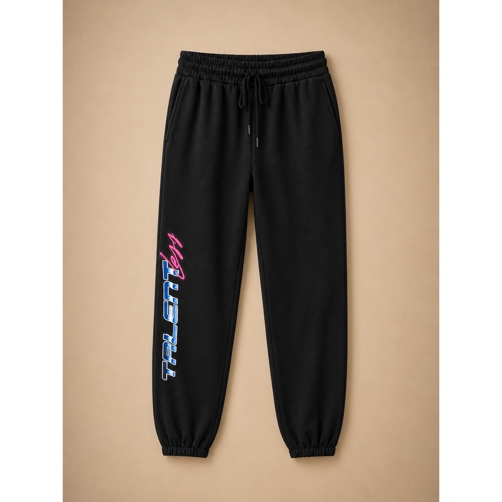 Talentless Women Sweatpants L Black Graphic Logo Cotton Joggers Drawstring